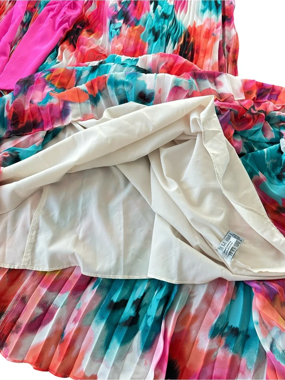 Eliza J Watercolor Floral Pleated Maxi Dress Pink Sash Halter 16W Plus - Picture 11 of 16